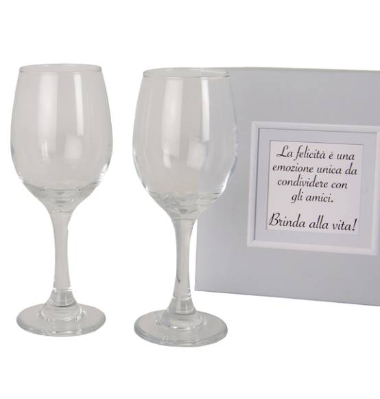 Bomboniera set regalo 2 calici in vetro matrimonio 2025
